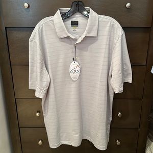 NWT Greg Norman Micro Pique Striped Golf Polo in Grey